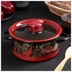 Кастрюля 2 л, пластмассовая ручка, цвет красно-чёрный с тонированием микс Сибирские товары