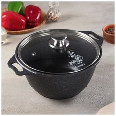 Кастрюля 3 л, стеклянная крышка, антипригарное покрытие, цвет тёмный мрамор Kukmara