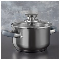 Кастрюля «Tefida» 1,7 л, крышка-дуршлаг, носик для слива, капсульное дно, силиконовые ручки Magistro