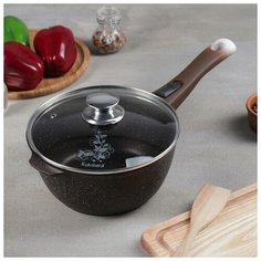 Ковш 2,2 л, со съёмной ручкой, стеклянная крышка, АП, кофейный мрамор Kukmara