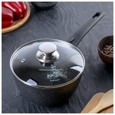 Кастрюля со съемной ручкой, 1,5 л, стеклянная крышка, антипригарное покрытие, цвет тёмный мрамор Kukmara