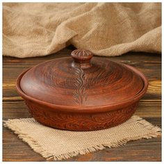 Сковорода без ручек, с резкой, 23 см Красная глина