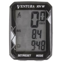 Велокомпьютер 5-244361 беспроводной 14 функций 3-х строчный дисплей, влагозащитный, столик с изменяемым углом наклона, черный VENTURA XIV W