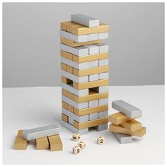 Головоломка дженга "Золото-серебро" 8х8х30 см Сима ленд