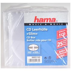 Коробка Hama на 1CD/DVD H-51165 Slim Box, прозрачный, 25 шт
