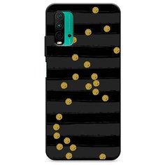 Матовый силиконовый чехол "Черные полоски с золотыми кружками" на Xiaomi Redmi 9T / Сяоми Редми 9Т Case Place