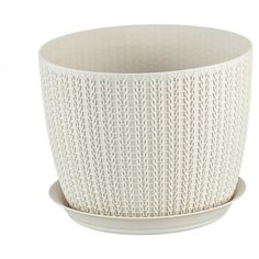 Кашпо вязание D 210 мм 4,5 л с поддоном, белый ротанг Idea (М Пластика)