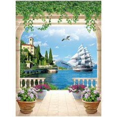 Фотообои Терраса на побережье/ Красивые уютные обои на стену в интерьер комнаты/ 3Д расширяющие пространство над кроватью или над столом/ На кухню в спальню детскую зал гостиную прихожую/ размер 200х270см/ Флизелиновые