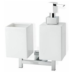 Настенные керамические дозатор StilHaus Urania + стакан, хром - белая керамика