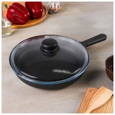 Сковорода 24 см, с чугунной ручкой и стеклянной крышкой Камская Посуда