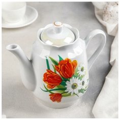 Чайник 1,75 л "Ромашка с тюльпаном" Добрушский фарфоровый завод