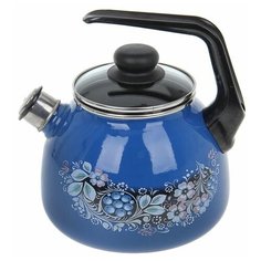 Чайник со свистком 3 л "Вологодский сувенир", фиксированная ручка, цвет ярко-синий СтальЭмаль