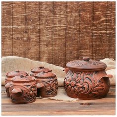 Сливочник большой, с рисунком Красная глина