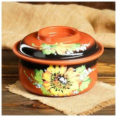 Кастрюля "Подсолнух" 1л глазурь Красная глина