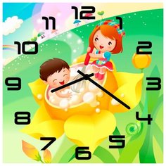 SvS Настенные часы SvS 4002629 Девочка купает мальчика в цветке СВС