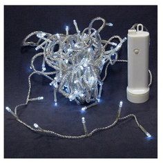 Kaemingk Светодиодная гирлянда на батарейках 96 холодных белых LED ламп 7.1 м, прозрачный ПВХ, контроллер, таймер, IP44 Kaemingk [ID20002]