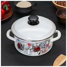 Кастрюля 2,3 л цил. ободк. деколь микс (белая) КМЗ