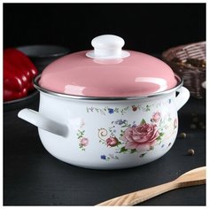 Кастрюля «Розовый букет», d=18 см, 3 л, эмалированная крышка Маруся