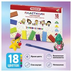 Пластилин классический пифагор "эники-беники" 18 цветов, 270 г, со стеком, картонная упаковка, 105036