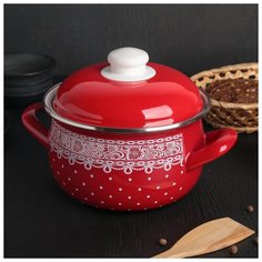 Кастрюля «Ажур» 2,1л, стеклянная крышка, цвет красный Интерос
