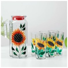 Набор "Подсолнух": кувшин 1 л, 6 стаканов 200 мл, подарочная упаковка Gid Glass