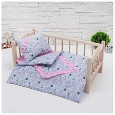 Кукольное постельное"Котята на голубом"простынь,одеяло,46*36,подушка 23*17 5139453 Страна Карнавалия