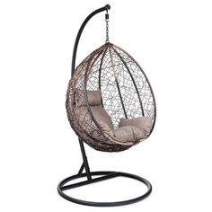 Подвесное кресло, цвет плетения коричневый, подушка - бежевый, каркас - черный Z-03(B) (brown/beige) Promo