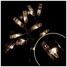 Гирлянда Волшебная страна Прищепки 185 см, 10 ламп, теплый белый/прозрачный провод