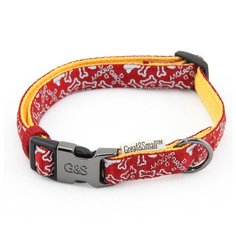 Ошейник для собак GREAT&SMALL с принтом косточки 15х300-450мм нейлон красный
