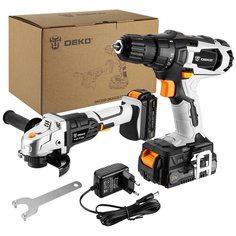 Аккумуляторная дрель-шуруповерт DEKO DKCD20 20В 1*2.0Ач и аккумуляторная УШМ DEKO DKAG20-125 20В 125