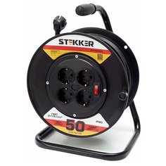 Удлинитель на пластиковой катушке Stekker STD01-41-50 50м, 4 гнезда с/з 3*1,5, черный, серия Standart (УХз-16) Feron
