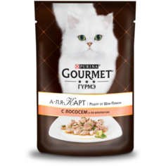 Влажный корм для кошек Gourmet А-ля Карт, с лососем а-ля Флорентин, шпинатом, цукини и зеленой фасолью 85 г (кусочки в соусе)