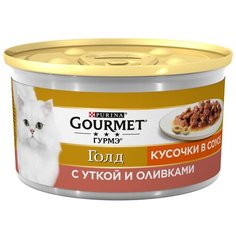 Влажный корм для кошек Gourmet Голд, с уткой, с оливками 12 шт. х 85 г (кусочки в соусе)
