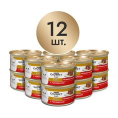 Влажный корм для кошек Gourmet Голд Нежная начинка, с говядиной 12 шт. х 85 г (паштет)