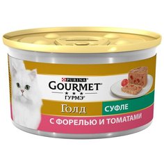 Влажный корм для кошек Gourmet Голд, с форелью, с томатами 12 шт. х 85 г (суфле)