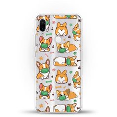Силиконовый чехол Корги в масках на Xiaomi Redmi Note 7 Pro Andy & Paul