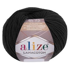 Пряжа Alize Lanacoton 50г 160м (26% шерсть, 26% хлопок, 48% акрил) (60 черный) 10 мотков