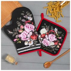 Набор кух. "Flowers" варежка-прихватка 20х28см, прихватка 19х19см,100% хл 6535976 Этель