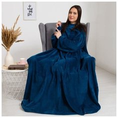 Плед с рукавами Этель 150*200 см, цв. темно-синий, 100% п/э, корал-флис, 220 гр/м2 6981163