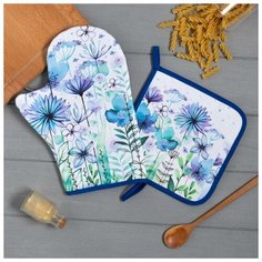 Набор кух. "Blue flowers" варежка-прихватка 20х28см, прихватка 19х19см,100% хл 6535988 Этель