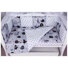 Amarobaby Бортик в кроватку Котики (12 предметов) серый