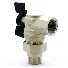 Кран шаровый угловой Bugatti Oregon 05940 муфтовый (ВР/НР), латунь, с накидной гайкой Ду 20 (3/4")