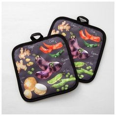 Прихватка Доляна Овощи зеленый/фиолетовый/черный