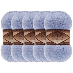 Пряжа Alize Angora Gold Simli, 20 % шерсть, 75 % акрил, 5 % люрекс, 100 г, 500 м, 5 шт., 40 голубой