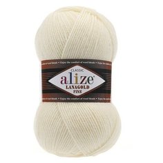 Пряжа Alize Lanagold Fine (Ланаголд Файн) 01 кремовый 49% шерсть, 51% акрил 100г 390м 5шт