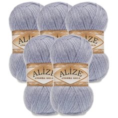 Пряжа Alize Angora Gold, 20 % шерсть, 80 % акрил, 100 г, 550 м, 5 шт., 221 светлый джинс меланж