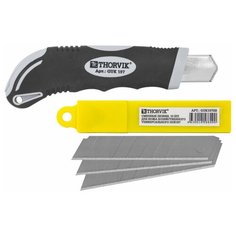 Набор: Нож с выдвижным лезвием прорезиненной рукояткой THORVIK и сменные лезвия 10 штук