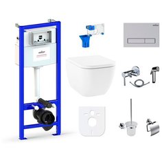 Комплект 10 в 1 Lavinia Boho One 98010015, унитаз, сиденье микролифт, инсталляция, крепление, клавиша смыва, шумоизоляция, диспенсер, смеситель с гигиеническим душем, ершик, держатель туалетной бумаги