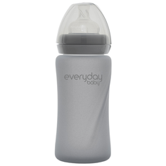 EveryDay Baby Бутылочка стеклянная Healthy + с силиконовым покрытием, 240 мл, с рождения, серый