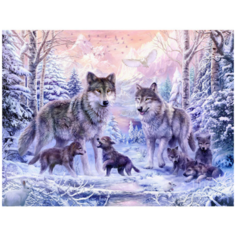 Алмазная мозаика Волки (Mazari) 20 х 25 см холст полная выкладка | алмазная вышивка волки животные | алмазная живопись картина набор пейзаж ночь